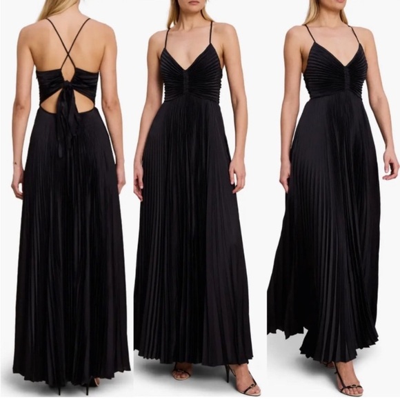 LIKE NEW A.L.C. Aries Satin Pleated Dress in Black - Size 4 - Picture 3 of 16